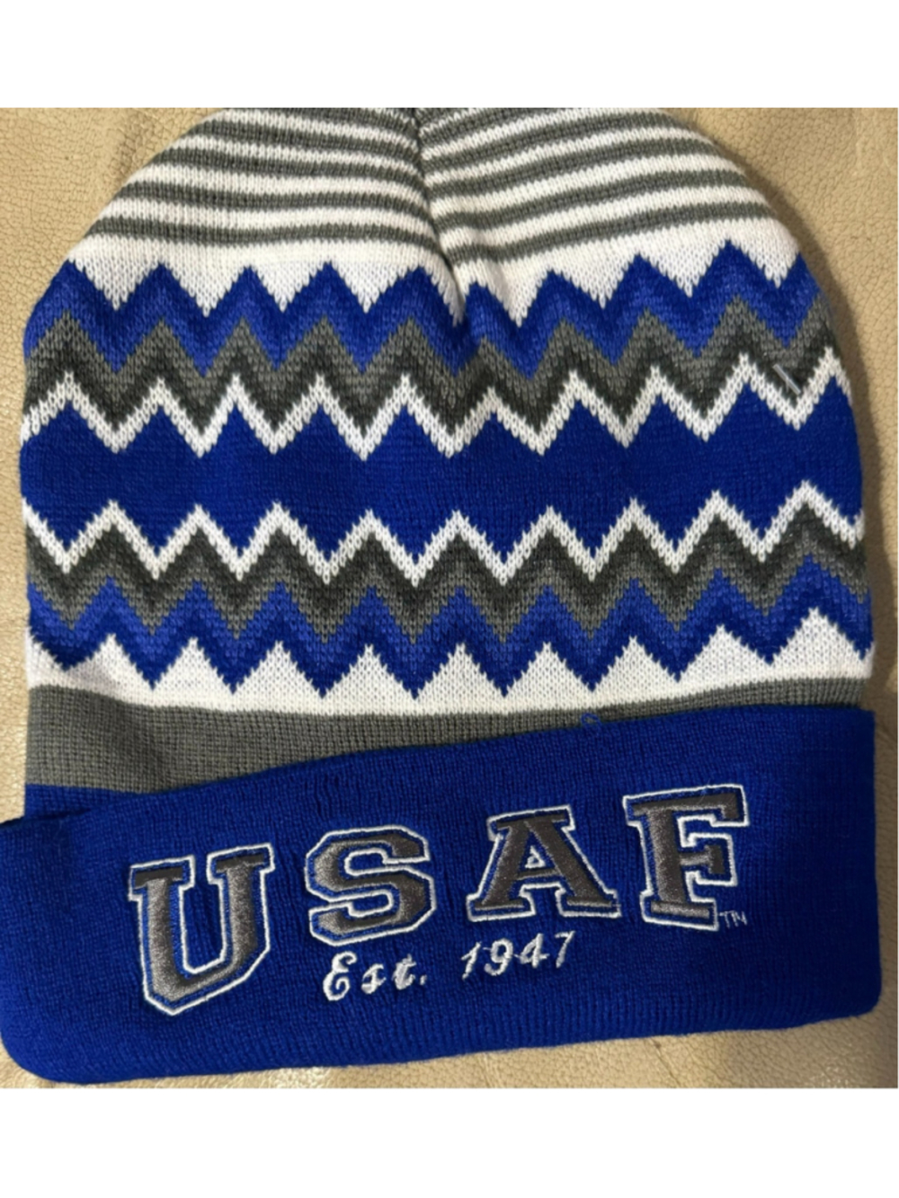 US Air Force Blue/Gray Embroidered Beanie Stocking Hat NWOT